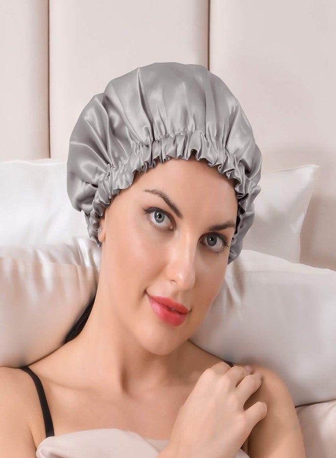 THXSILK Silk Bonnets, 22 Momme 100% Silk with HA, Extra Large, Double Layered, Reversible, Adjustable Elastic Night Sleep Caps for Women Hair Care -Charming Pink & Grey, M (For Short/Medium Hair) - Image 3